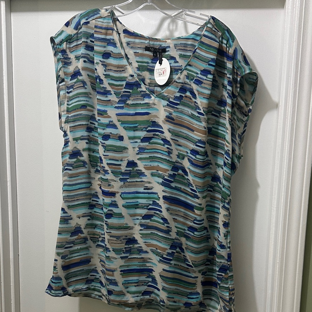 NIC+ZOE Multicolor Striped V-Neck Blouse